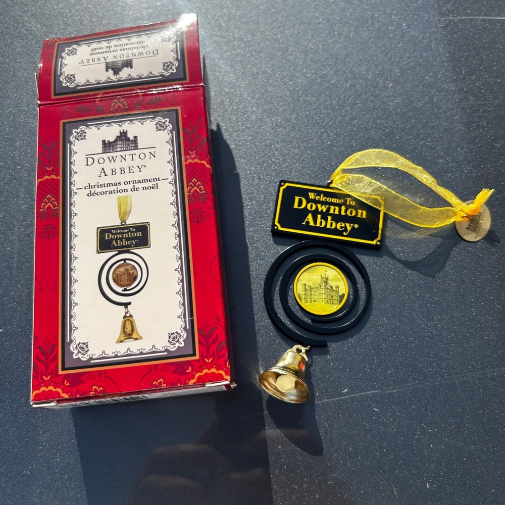 Downton Abbey Christmas Ornament Highclere Castle Bell Gold Yellow Ribbon Boxed